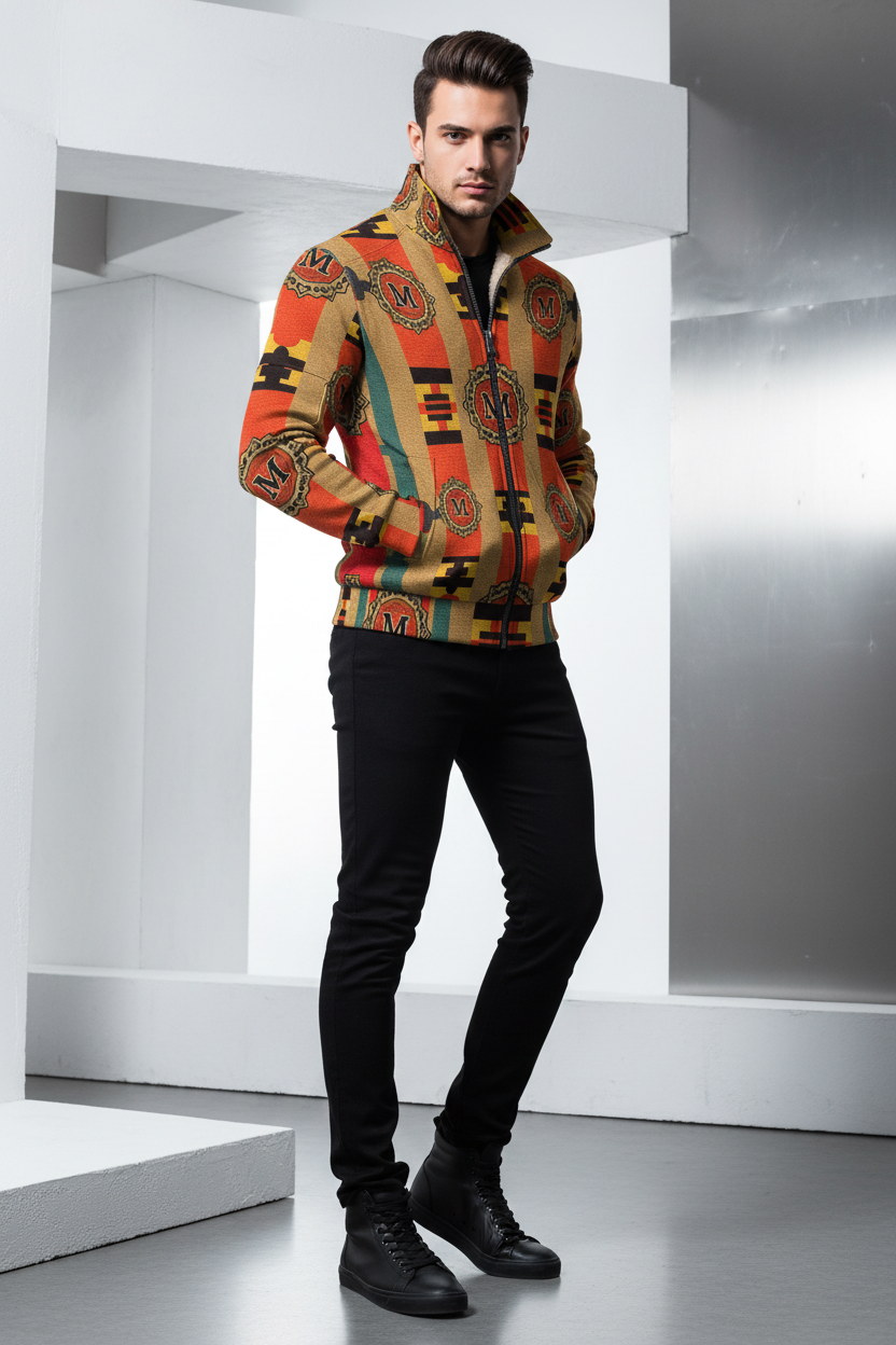 All-Over Print Men's Thick Knit Fleece Coat