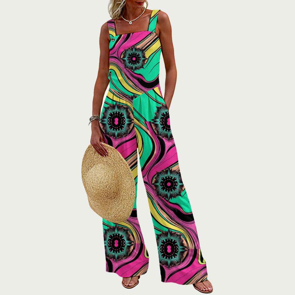 MUNSIEUR All-Over Print Women's Wide-Leg Jumpsuit