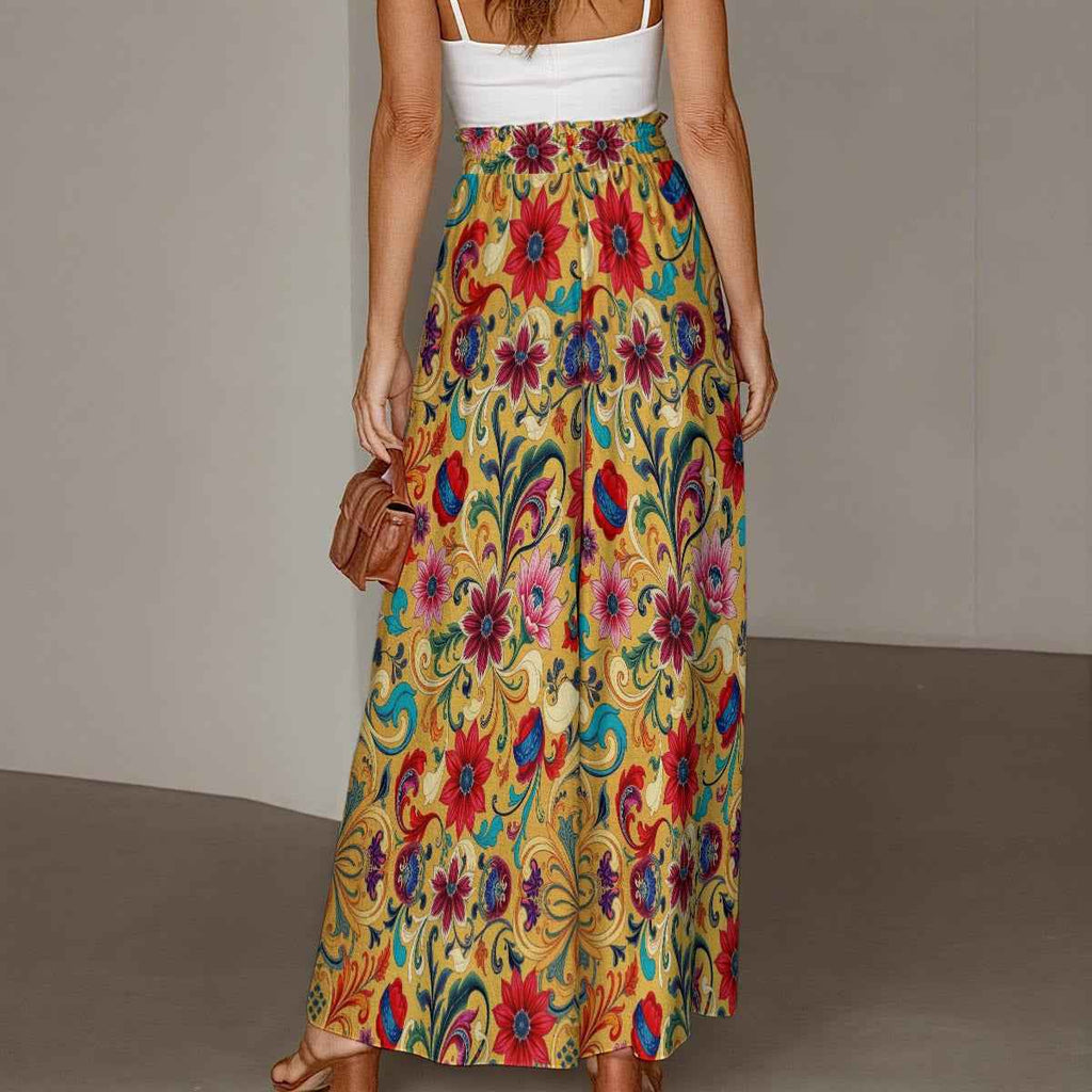 MUNSIEUR All-Over Print Women's Ruffled Wide-Leg Jeans