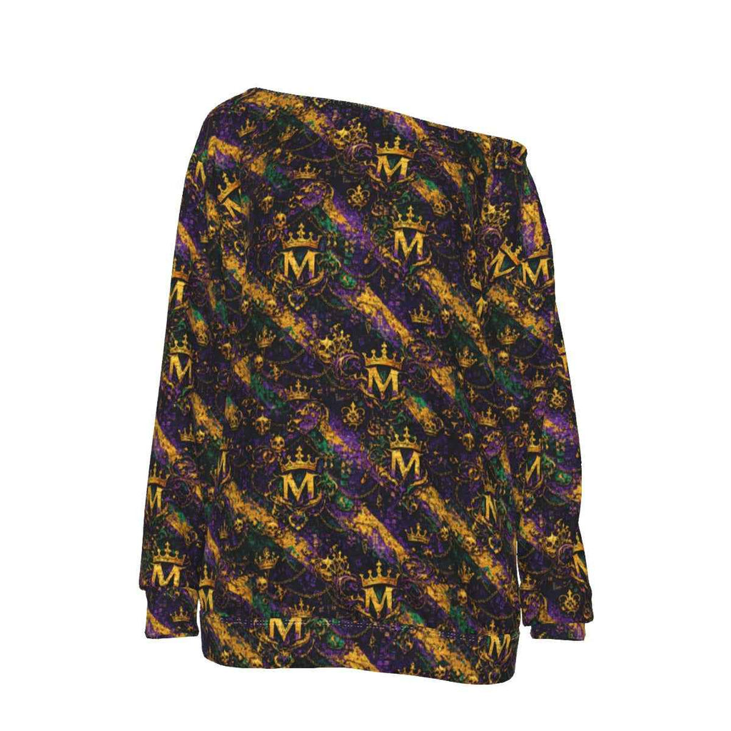 MUNSIEUR All-Over Print Women's Off-Shoulder Sweatshirt Mardi Gras Collection New Arrivals
