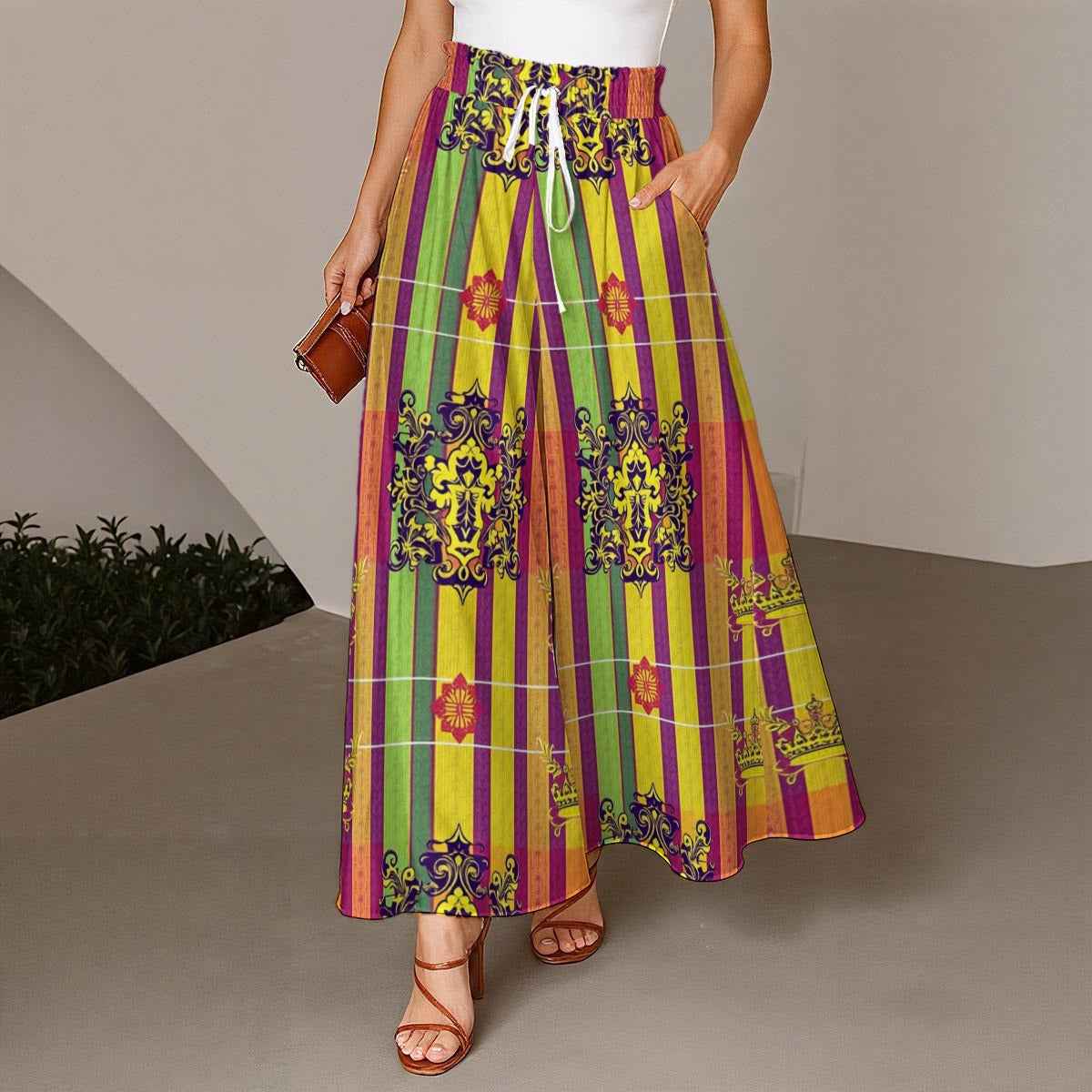 All-Over Print Women's Ruffled Wide-Leg Jeans Sweats Summertime Boho Flowy