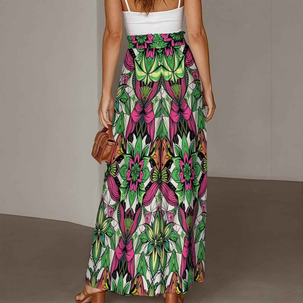 MUNSIEUR All-Over Print Women's Ruffled Wide-Leg Jeans