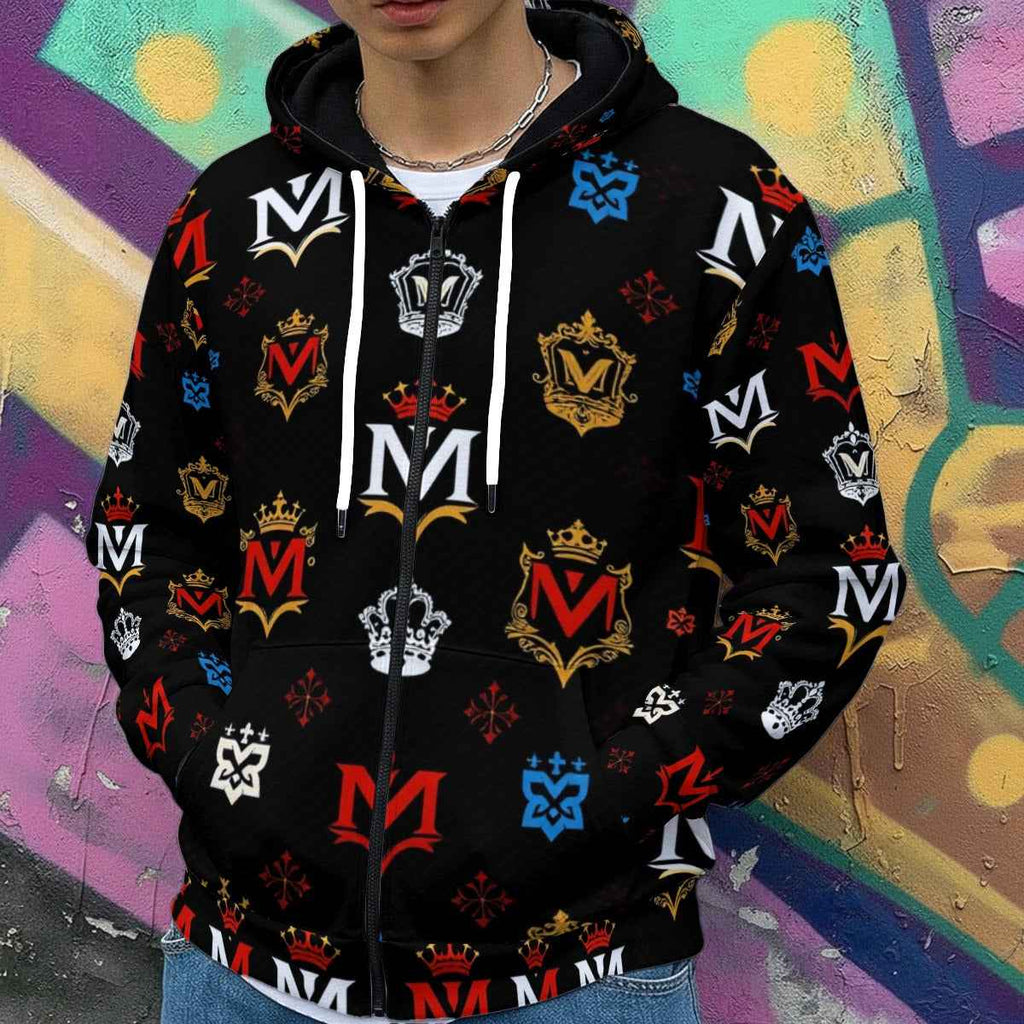 Men's Hoodie MUNSIEUR All-Over Print Heavy Fleece Zip Up "Thoroughbred"