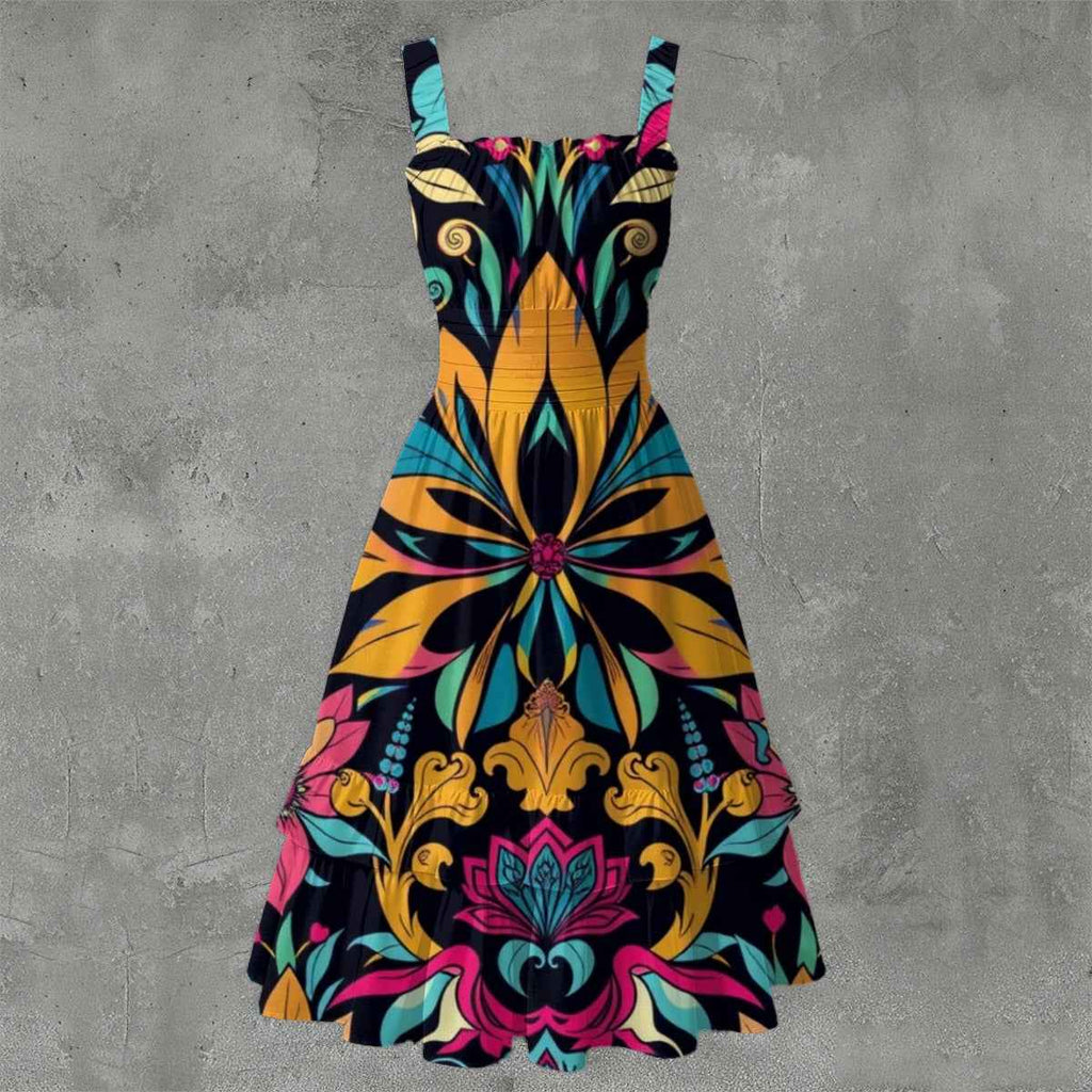 MUNSIEUR All-Over Print Women‘s Ruffle Hem Dress