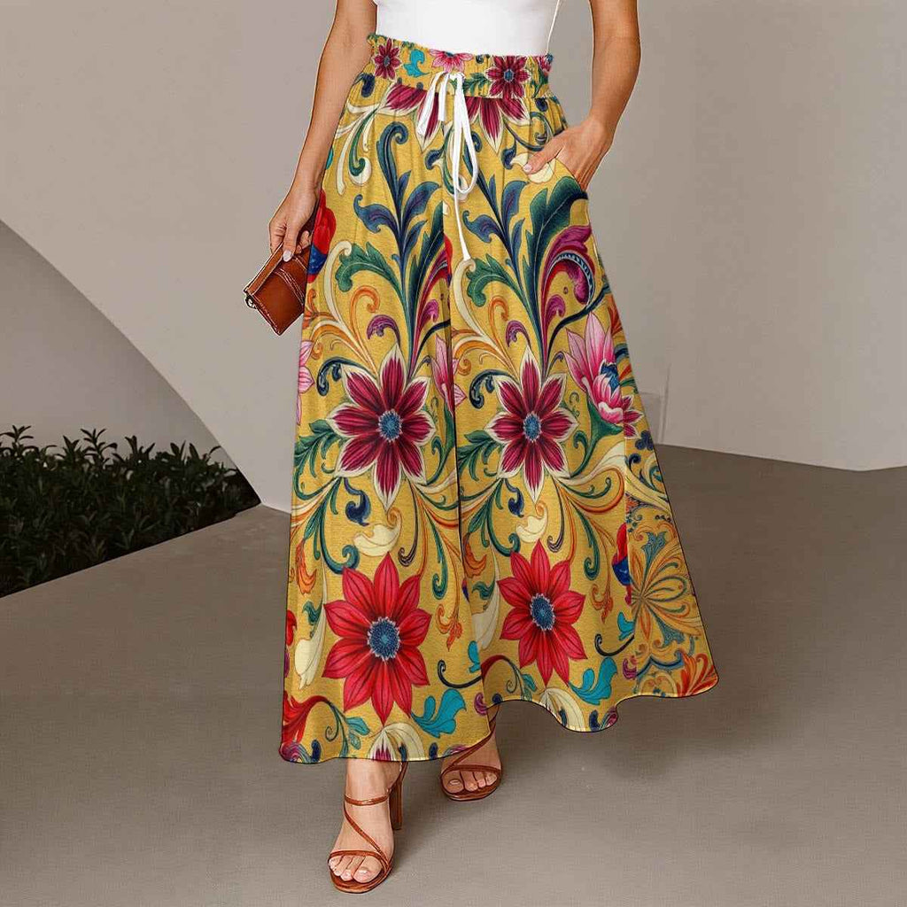 MUNSIEUR All-Over Print Women's Ruffled Wide-Leg Jeans