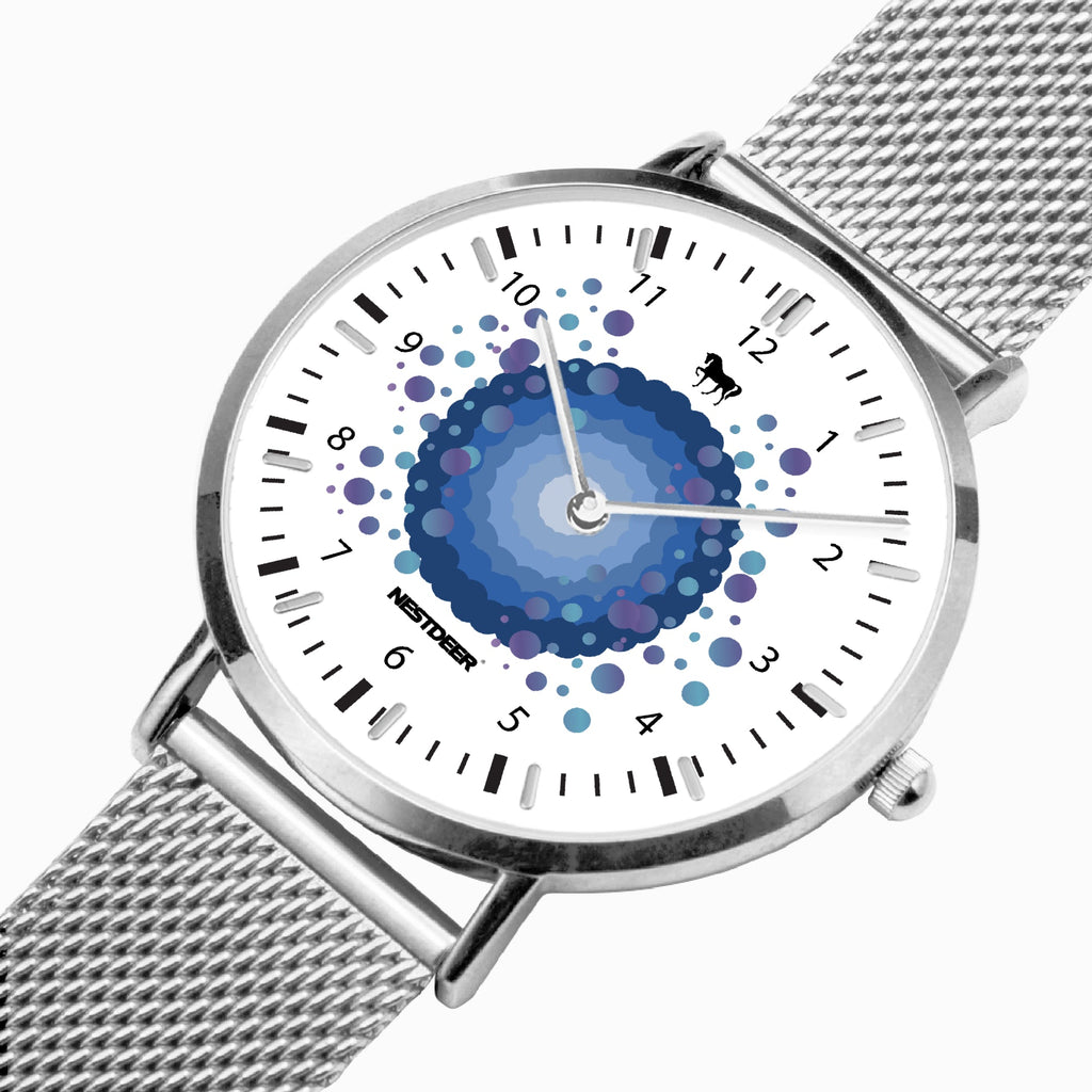 165. NESTDEER Ultra-Thin Leather Strap Quartz Watch (Silver With Indicators)