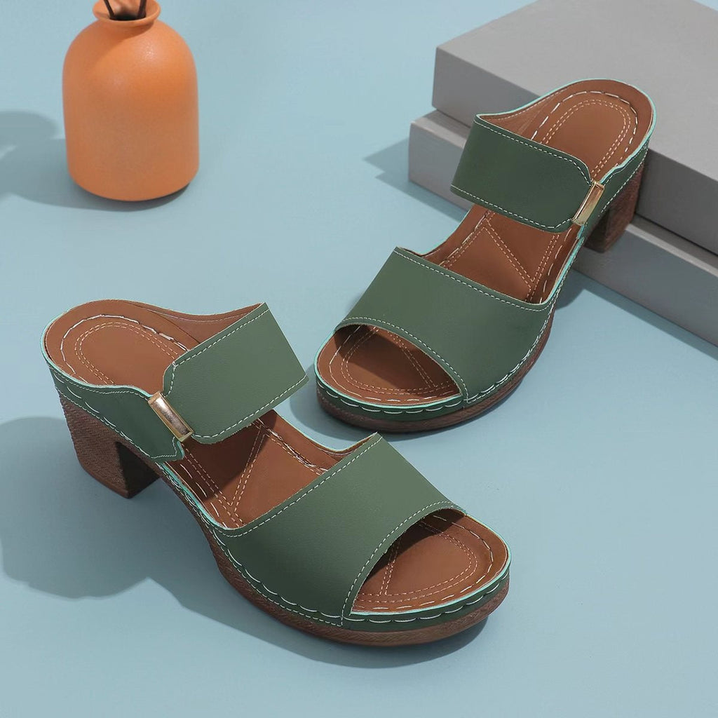 PU Leather Block Sandals