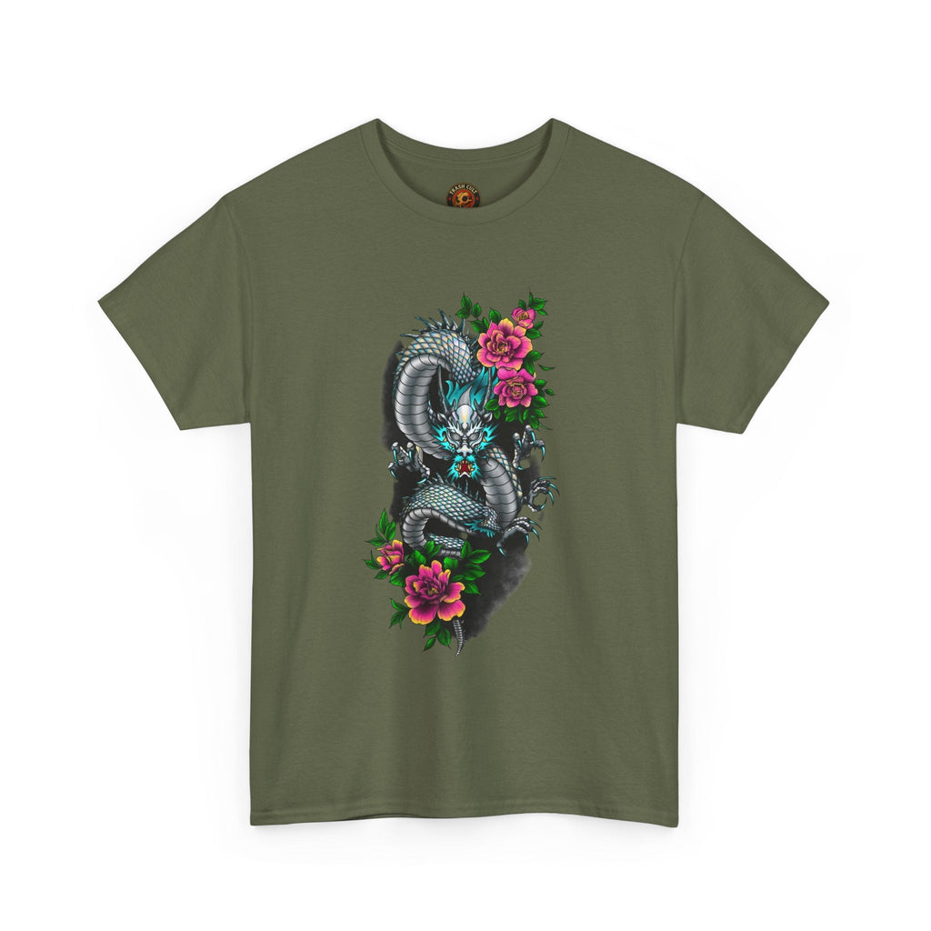 Mythic Dragon & Peonies Tattoo T-Shirt – Lara Davenport x Trash Cult Supply Co. Collab (Gildan 5000)