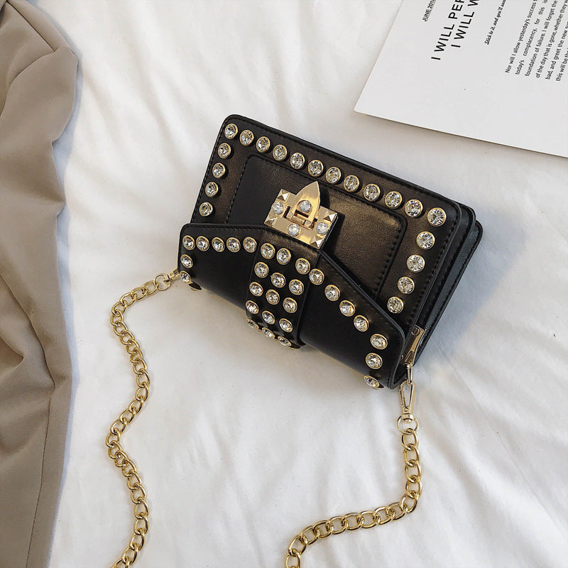 Women's Rhinestone Chain Bag - Rivet Shoulder Handbag for Evening