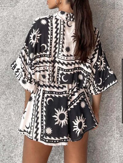 MUNSIEUR Printed Tie-Waist Romper - Luxury Half Sleeve Jumpsuit for Women