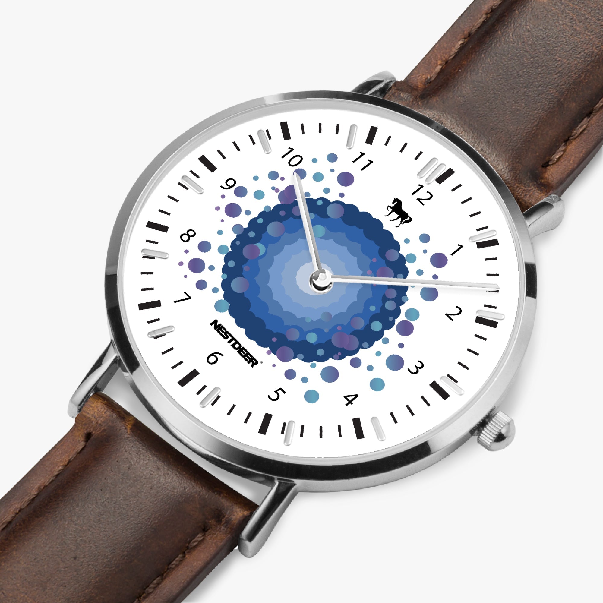 165. NESTDEER Ultra-Thin Leather Strap Quartz Watch (Silver With Indicators)