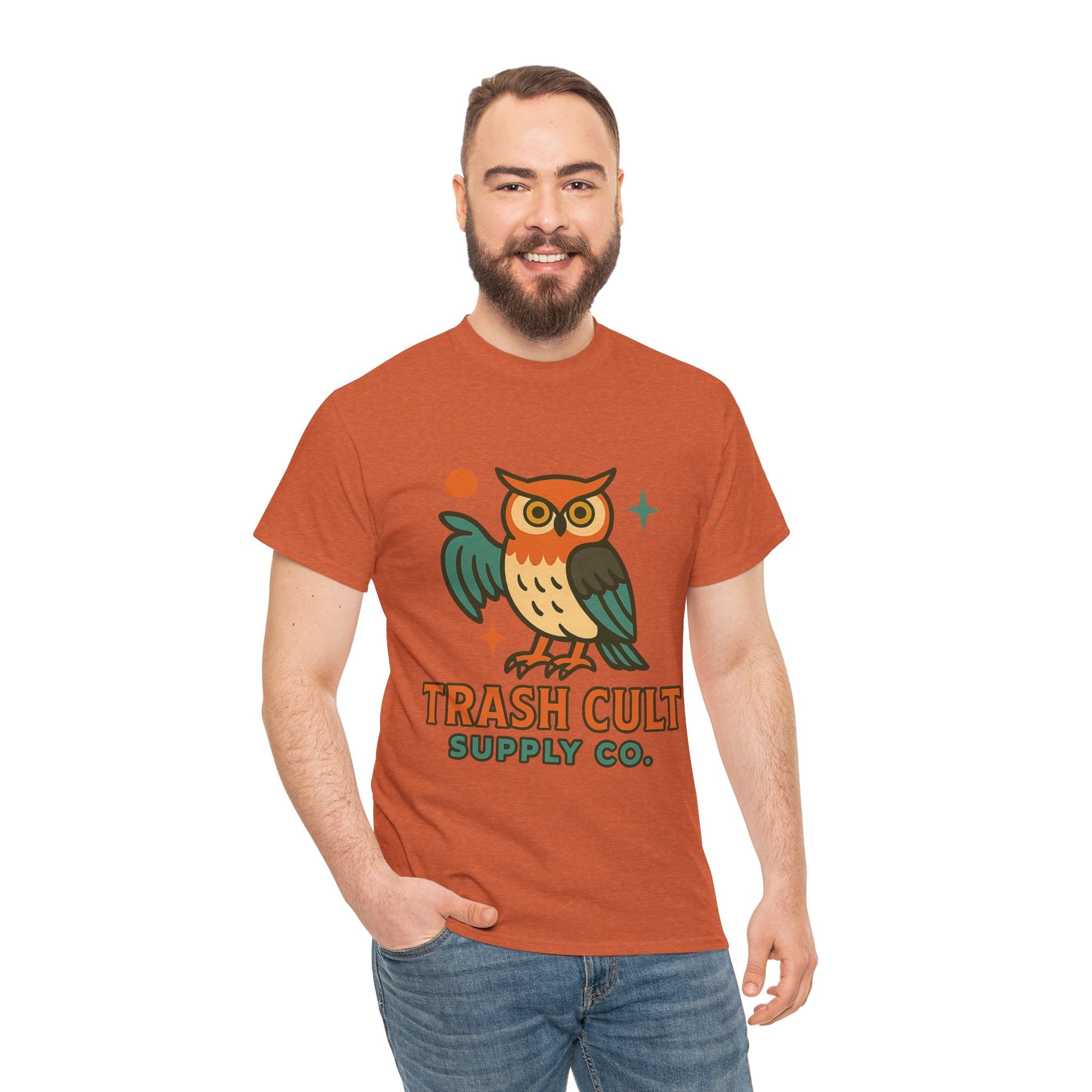 Vintage Owl Graphic Tee, Unisex Heavy Cotton Tee, Trash Cult Shirt, Nature Lover Gift, Eco-Friendly Apparel