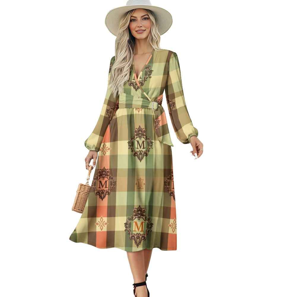 V-Neck Long Sleeve Midi Dress