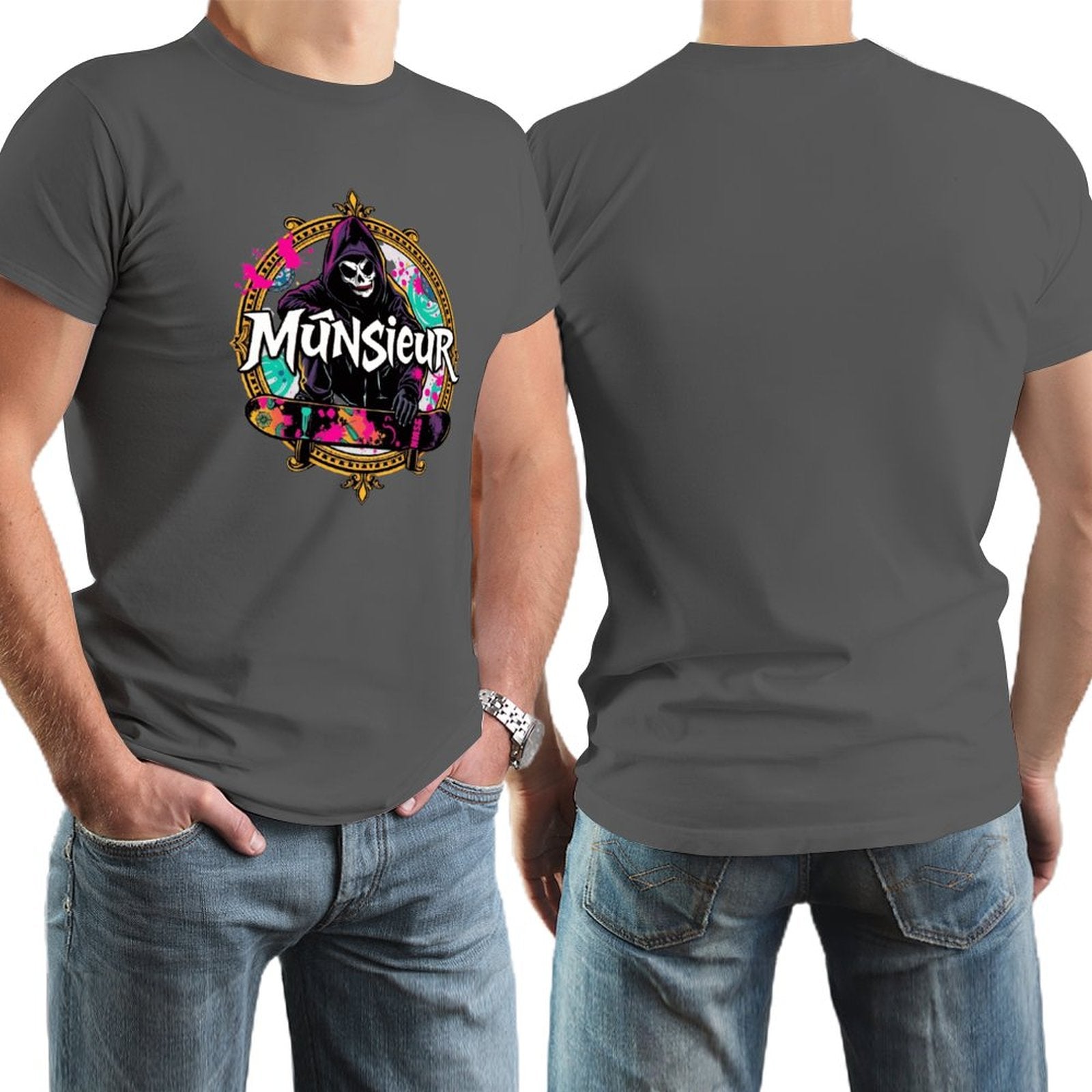 Munsieur New Skool Tee for Men – Skull Skateboard Graphic Tee