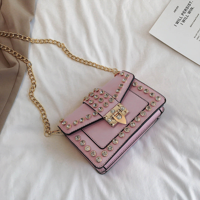 Women's Rhinestone Chain Bag - Rivet Shoulder Handbag for Evening