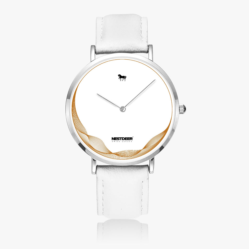 162. Ultra-Thin Leather Strap Quartz Watch (Silver)