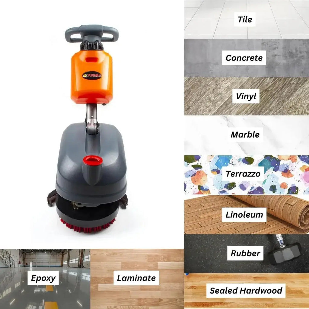 RT15+ 14" Compact Walk behind Floor Scrubber, Heavy Duty Brush, 14500 sqft/h, Lithium battery
