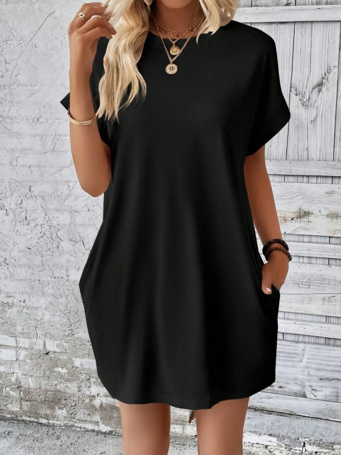 Women's Pocketed Round Sleeve Dress