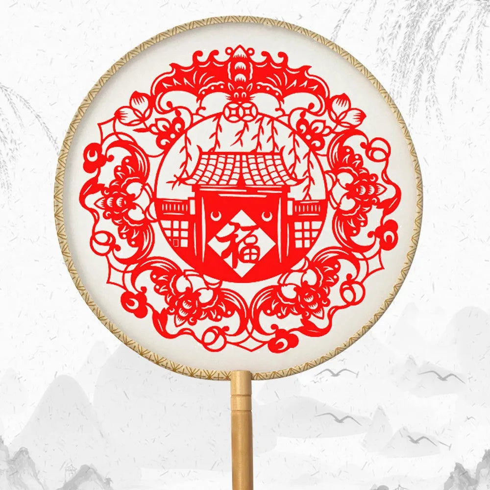 Chinese Paper-Cut Bamboo Silk Handheld Fan with Tassel