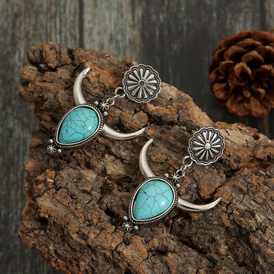 Turquoise Alloy Cow Head Earrings