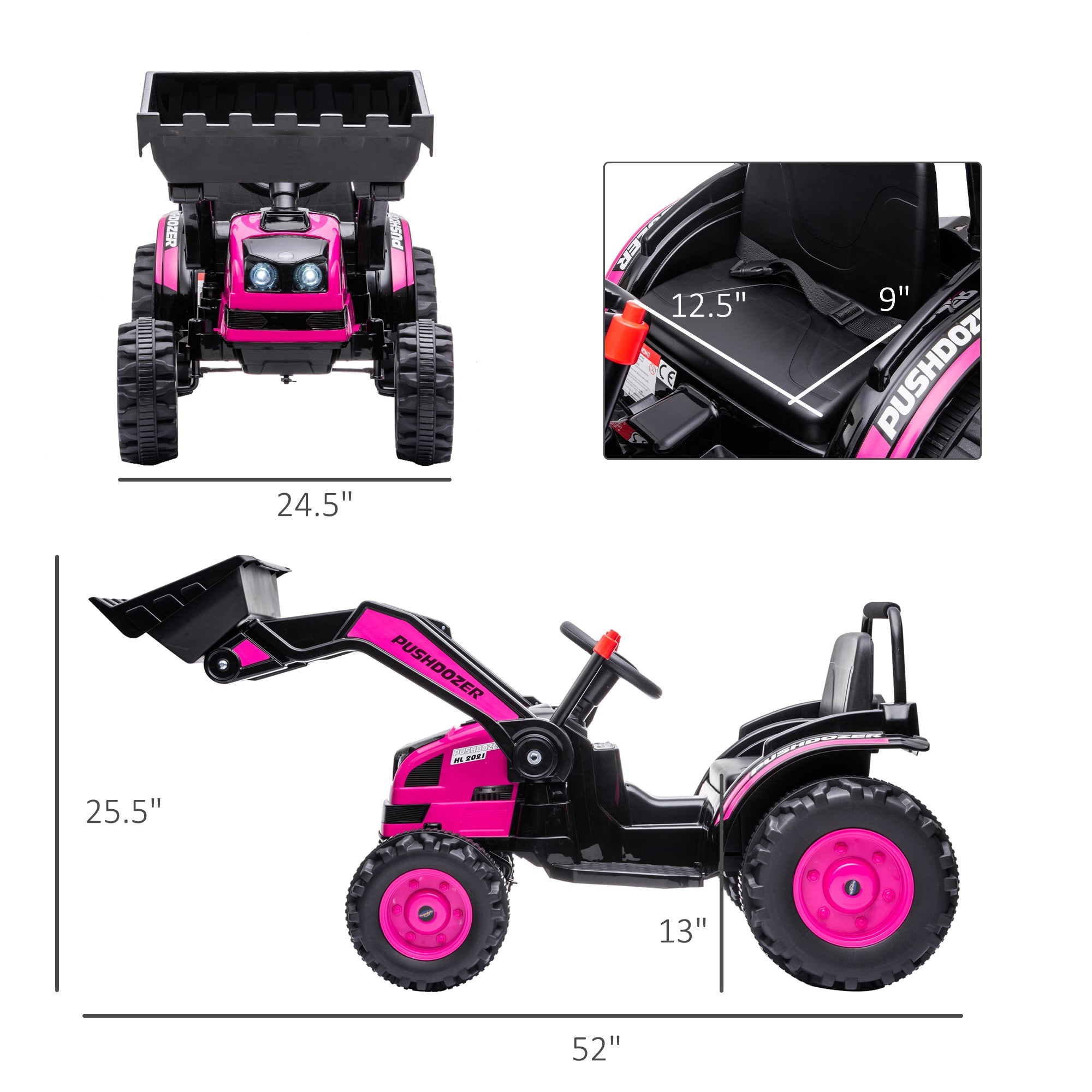 Excavator 6V Battery Tractor with Music and Headlight for Kids' Riding Fun