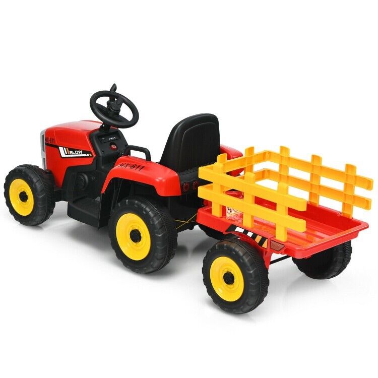 3-Gear-Shift Kids Tractor with Trailer Loader and Ground Battery for Toddlers (12V)