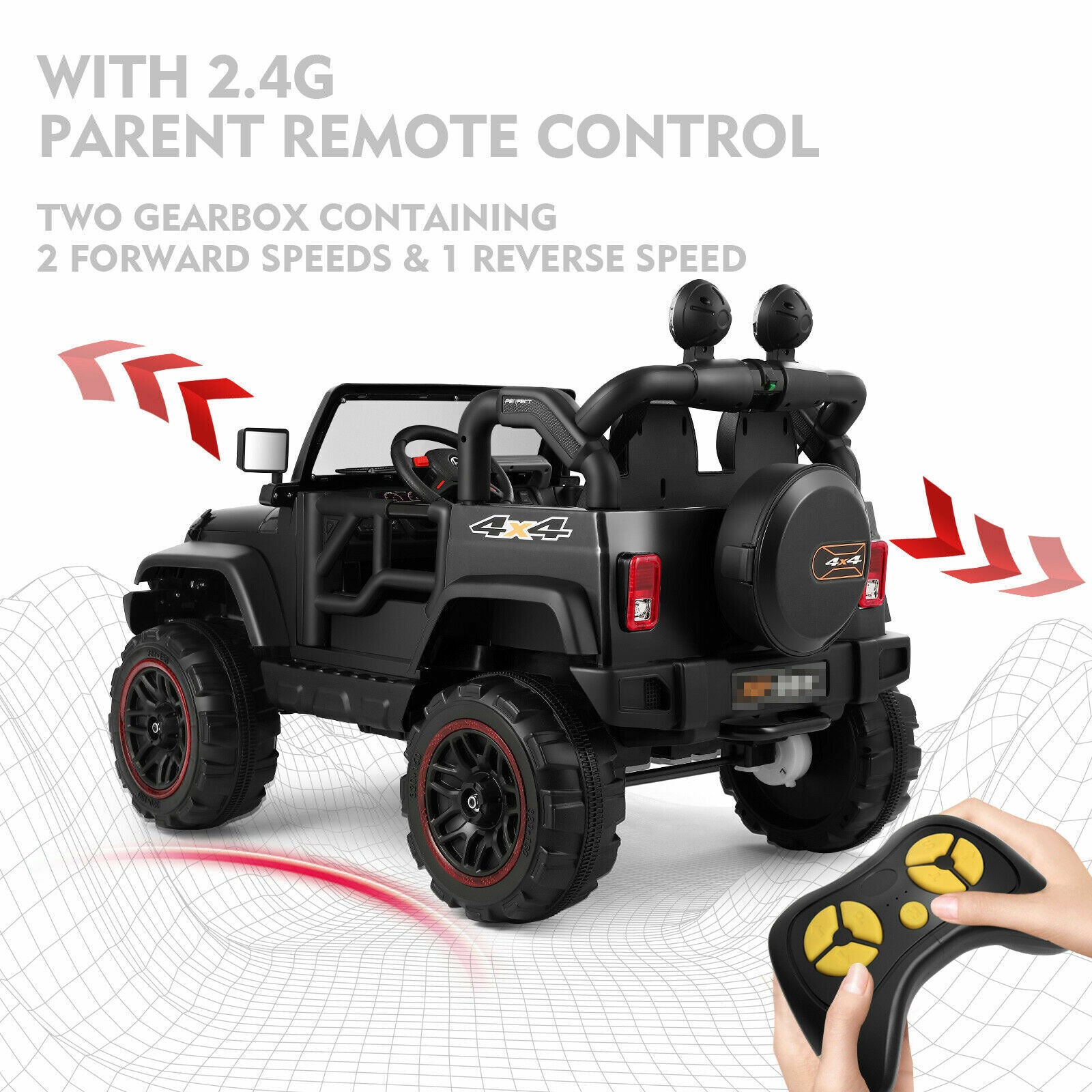 12V Black Kids Ride-On Truck with MP3, LED Lights, Remote Control, and Cover