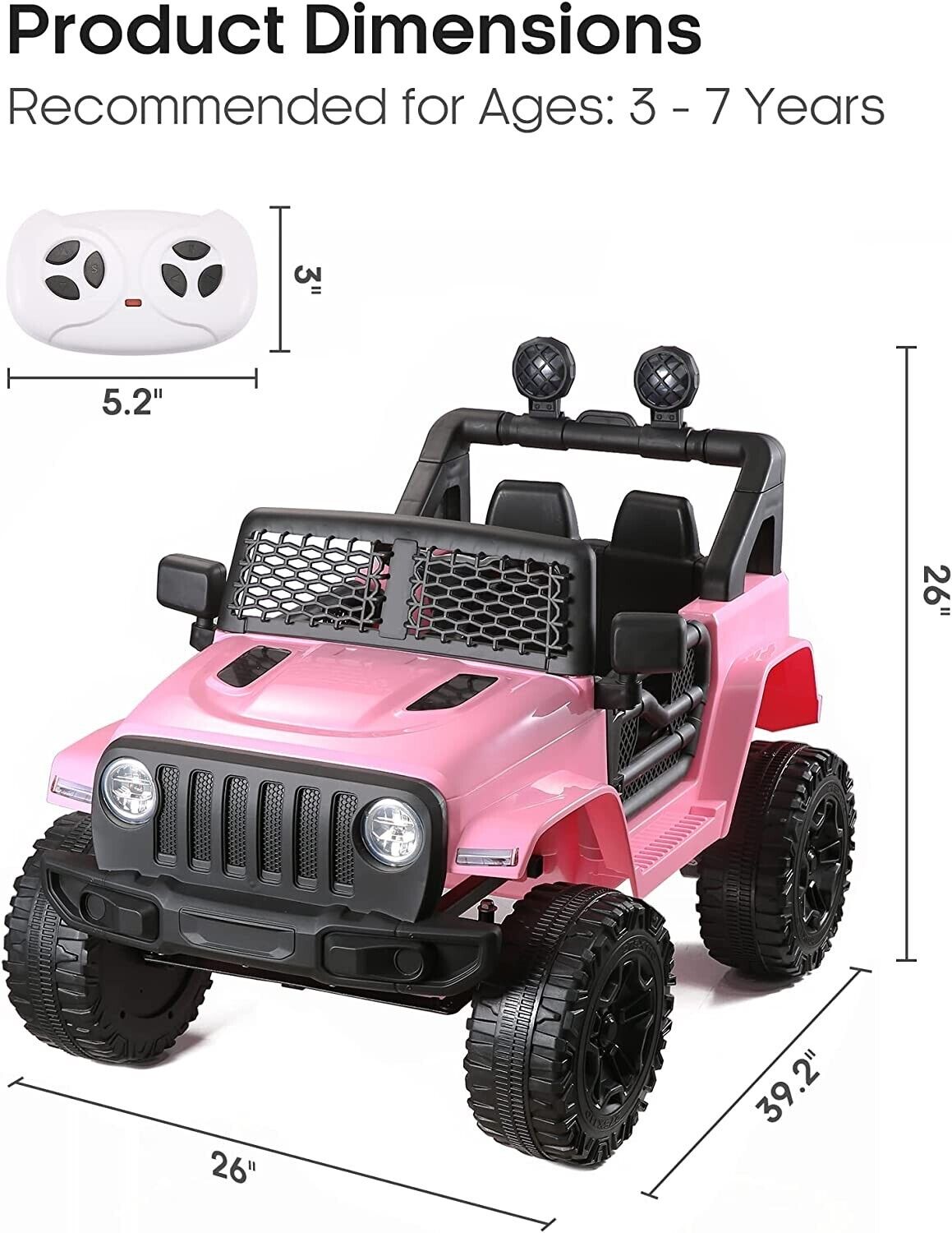 12V Kids Ride On Truck with RC Remote, Spring Suspension, Lights, USB Music