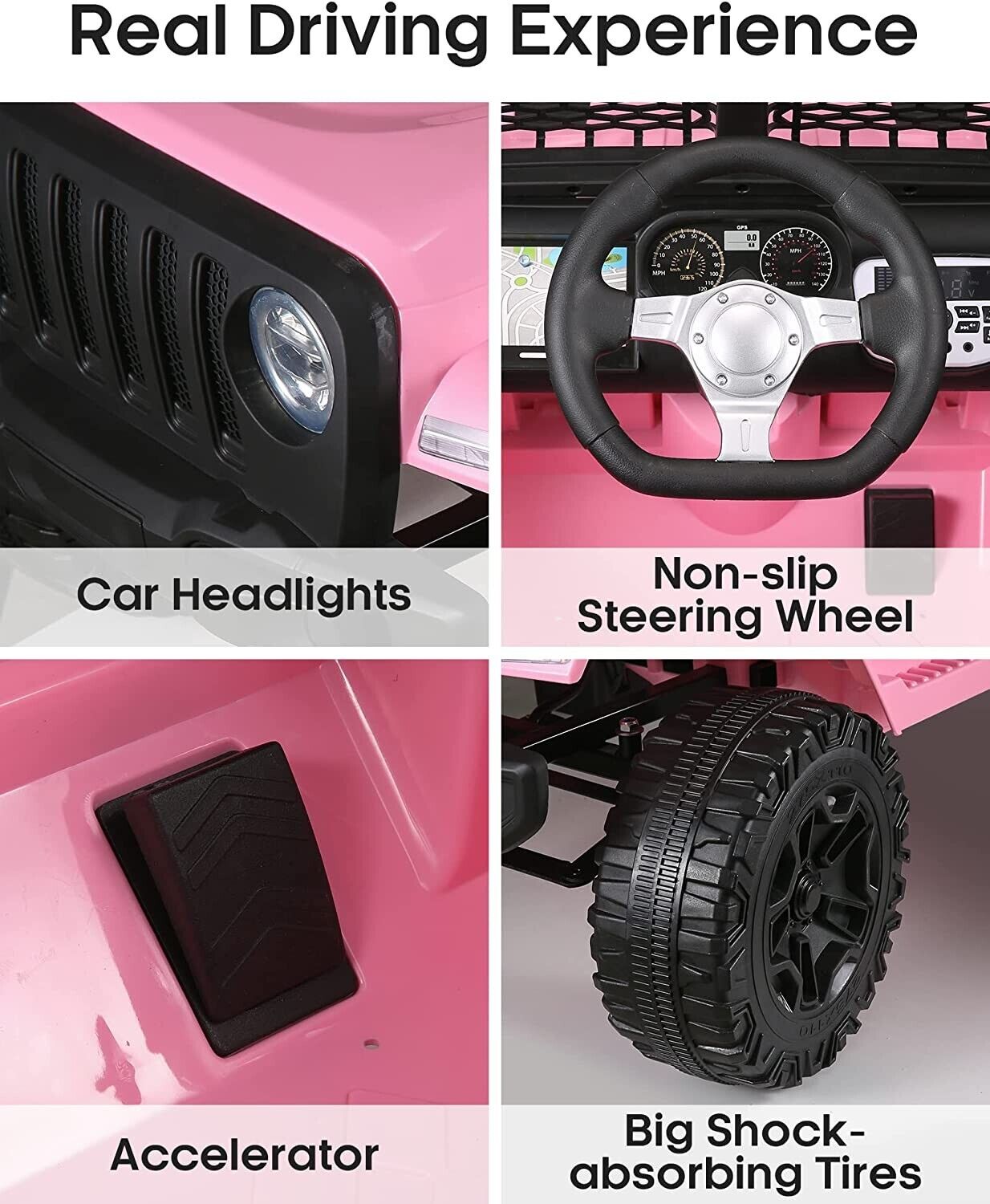 3-Speed Electric Kids Ride On Car with Remote Control, USB, LED, and MP3 Player