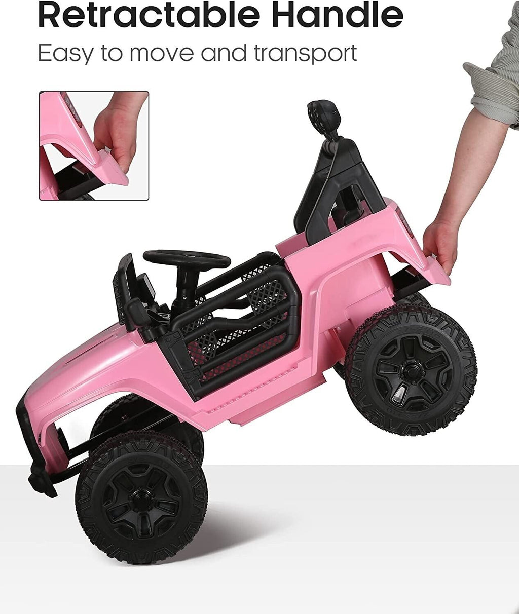 Premium 12V Kids Ride-On Car with Remote Control and LED Lights - Pink Jeep Truck with USB Port