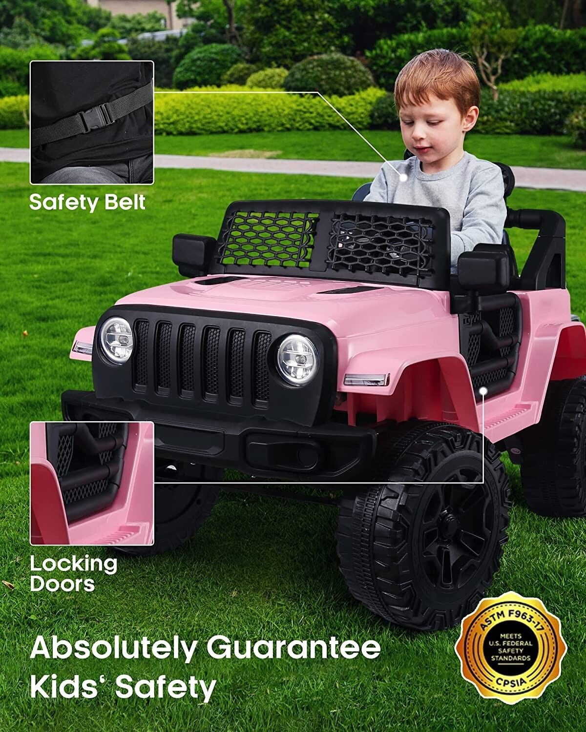 12V Electric Ride On Jeep Truck for Kids with LED Lights, MP3 Player, and Remote Control