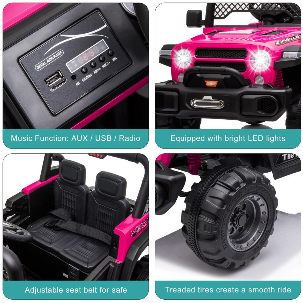 3-Speed Rechargeable Electric Car with Adjustable Seat Belt in Rose Red