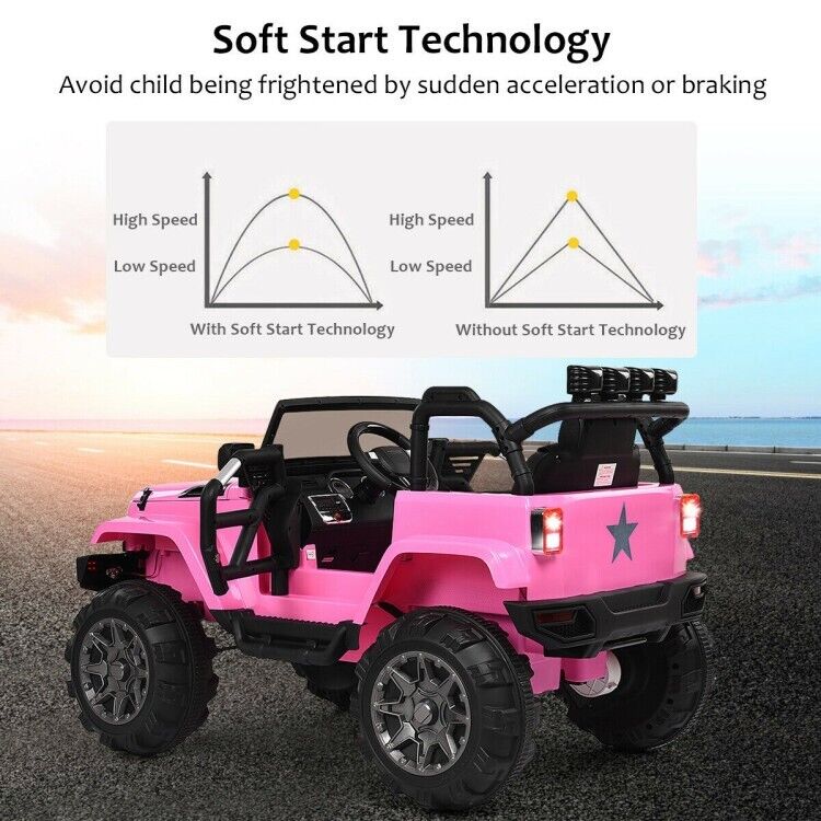 3-Speed Ride-On Truck with MP3 Player, Remote Control, and LED Lights for Safe and Fun Playtime
