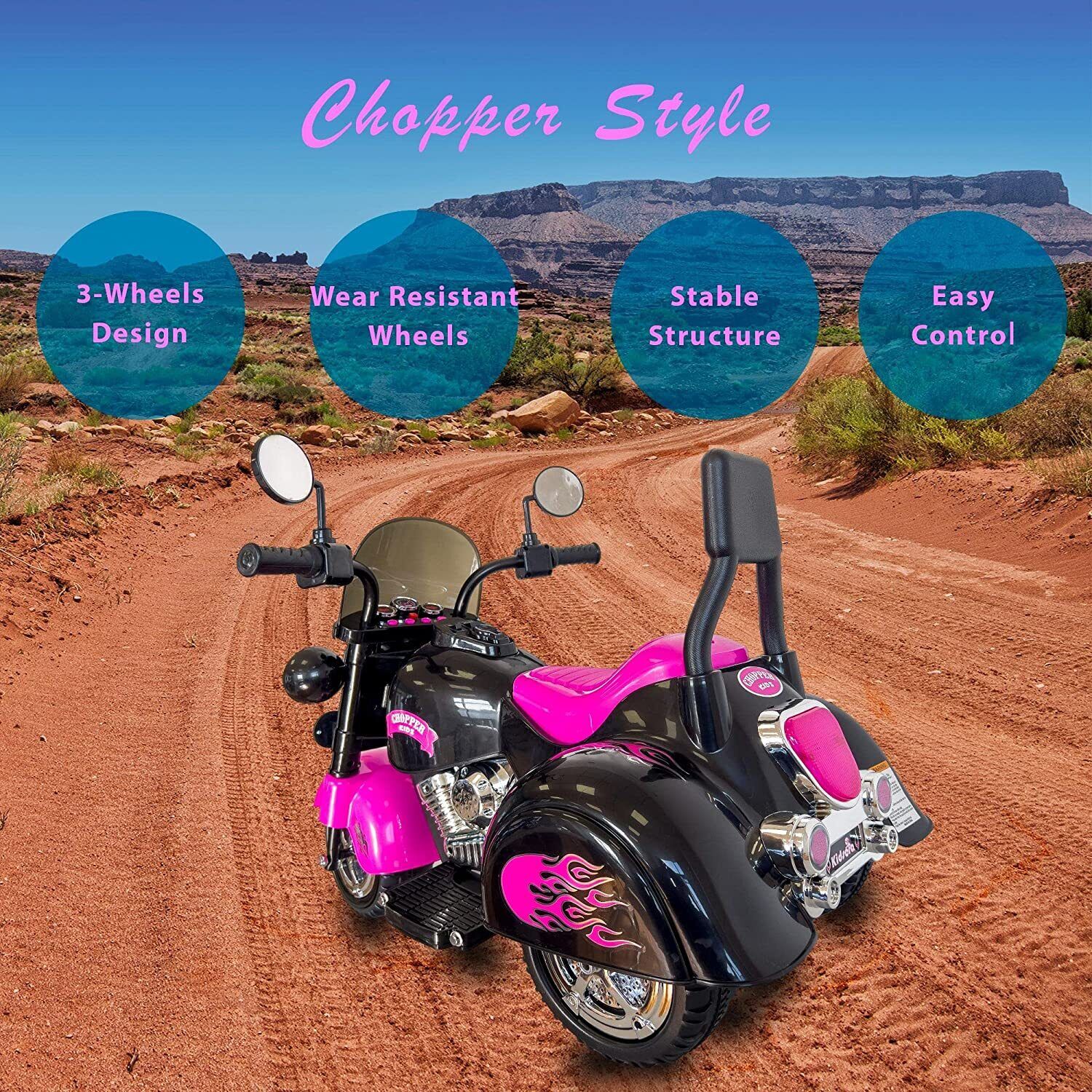 3-Wheel Electric Motorcycle for Kids with LED Headlights and Rechargeable Battery