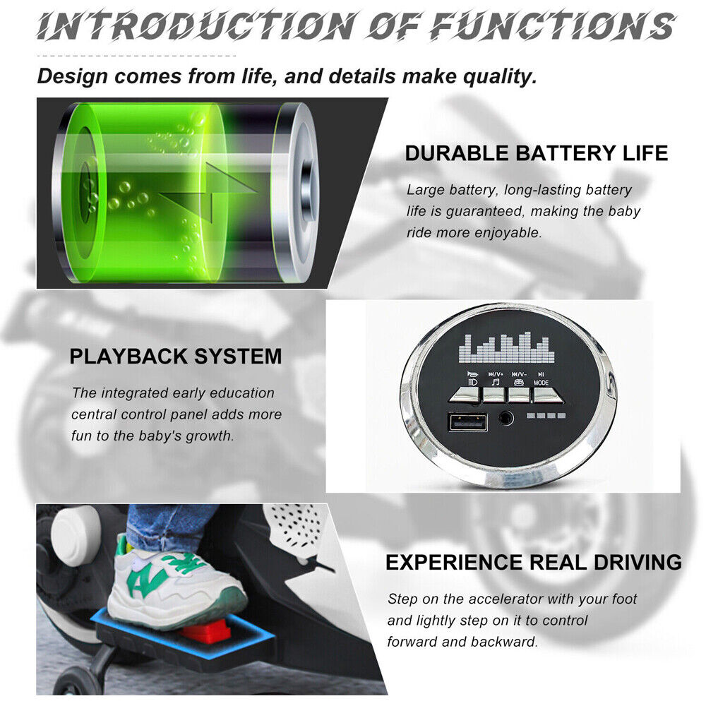3-Wheel Electric Ride-On Motorcycle for Kids with Rechargeable 12V Battery