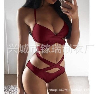 Sexy Black And White Color Matching Bikini Women's Split Swimsuit
