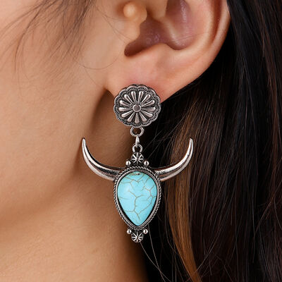 Turquoise Alloy Cow Head Earrings