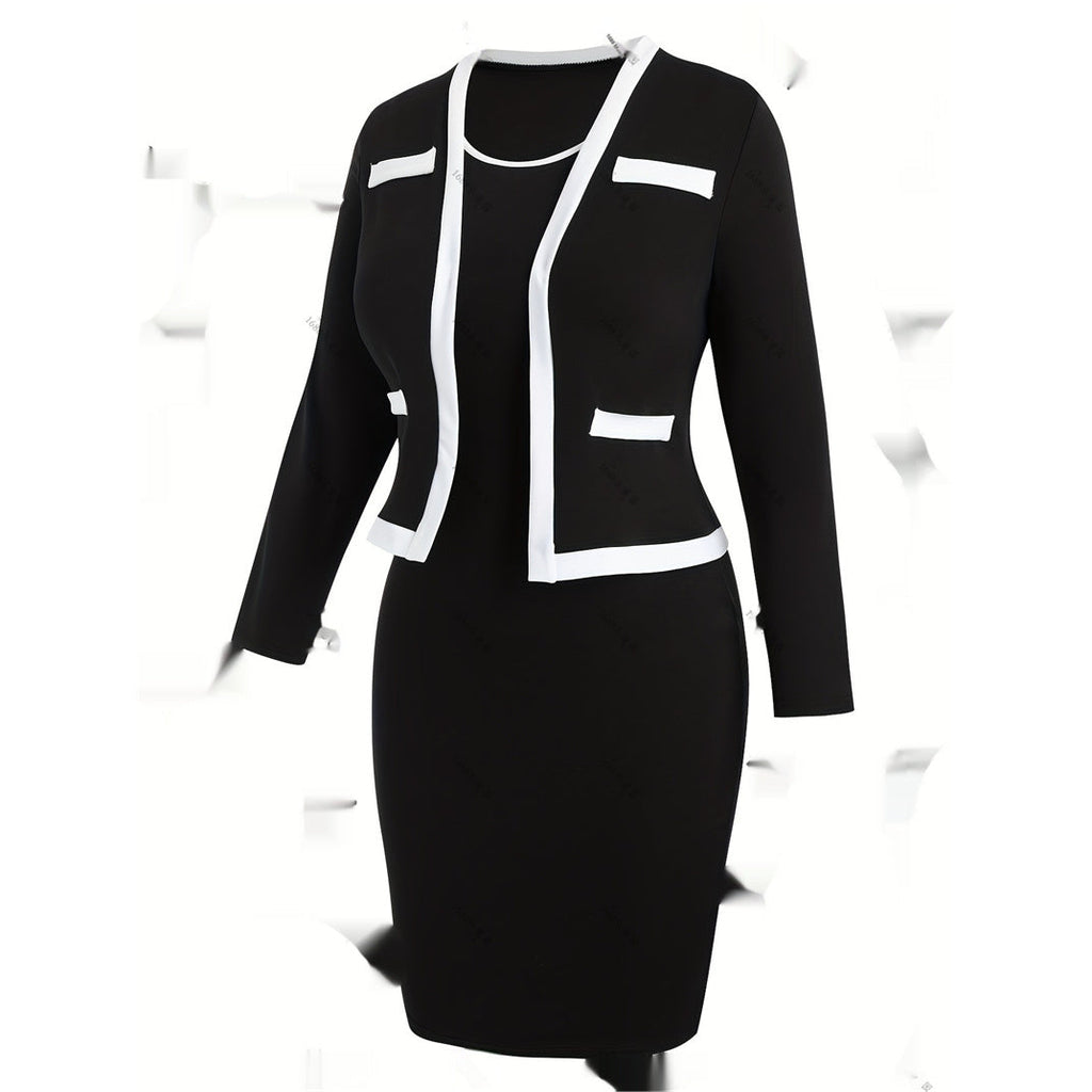 Women's Color Matching Top And Hip Skirt Two-piece Set