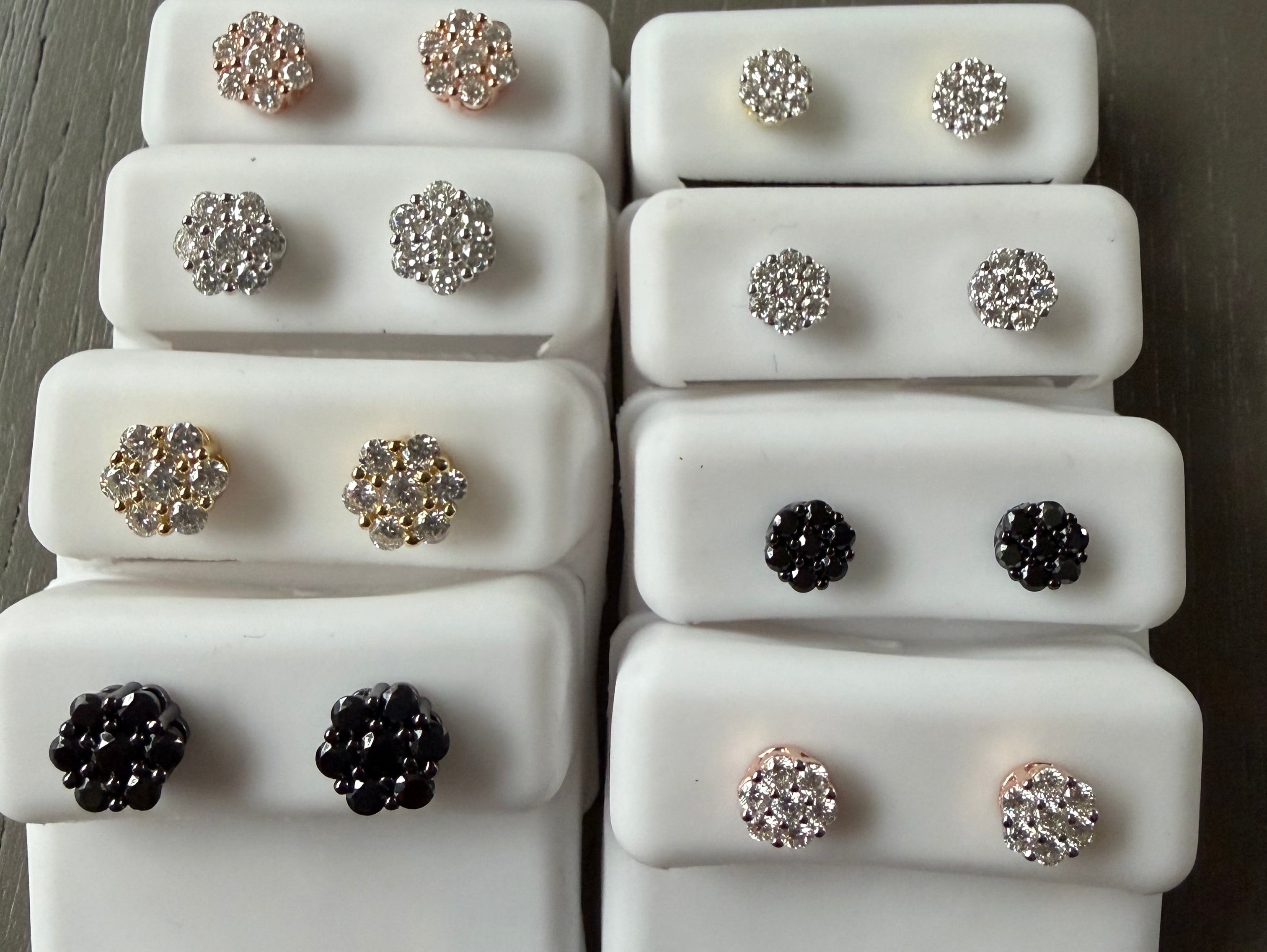 Silver & Moissanite flowers 4 sizes, 4 colors