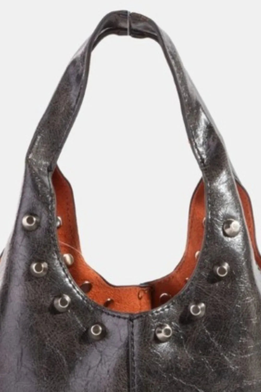 Women's Faux Leather Bucket Bag - Weathered Studded Shoulder Bag