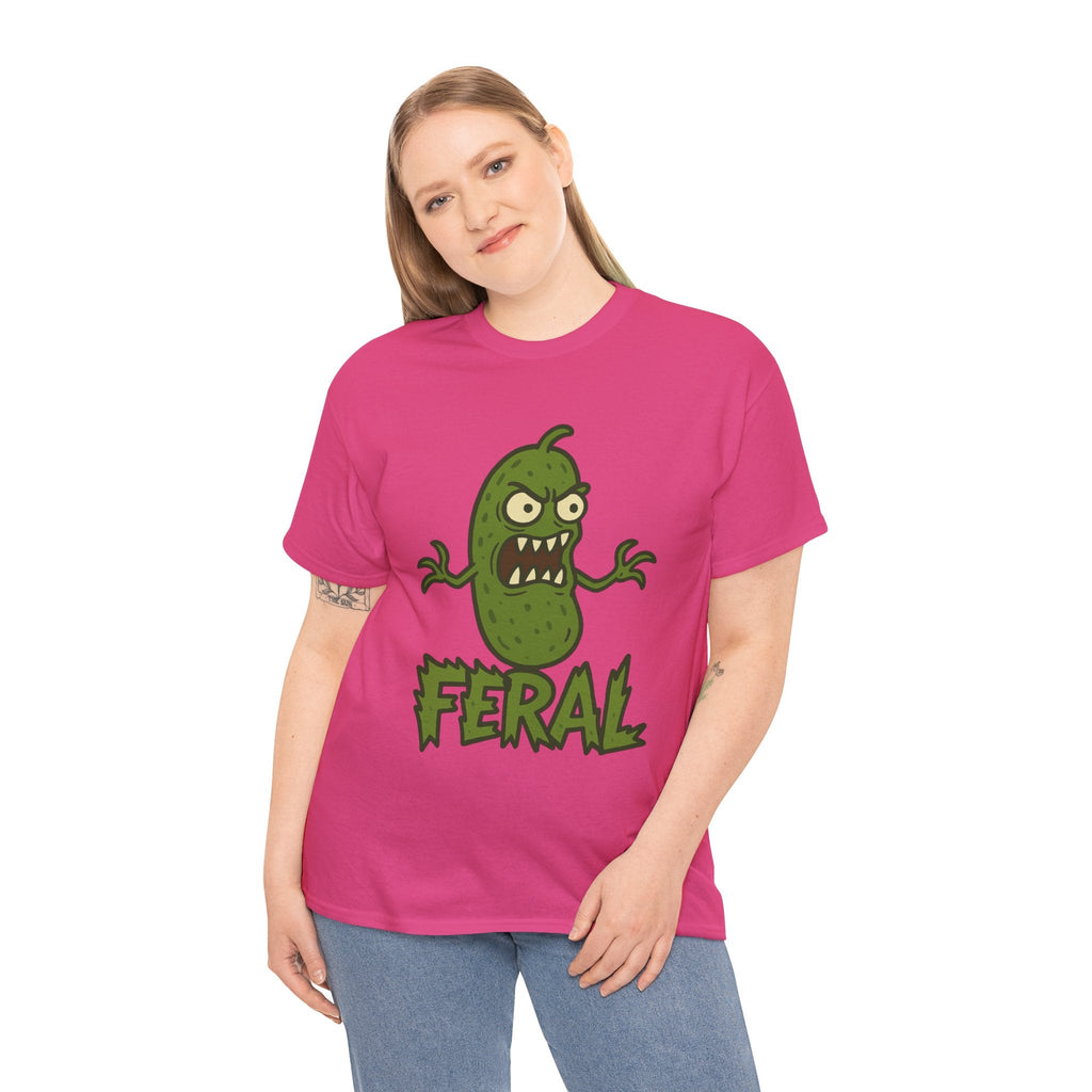 Feral Pickle Cartoon Tee – Trashcore Angry Pickle Shirt – Gildan 5000 Unisex Heavy Cotton