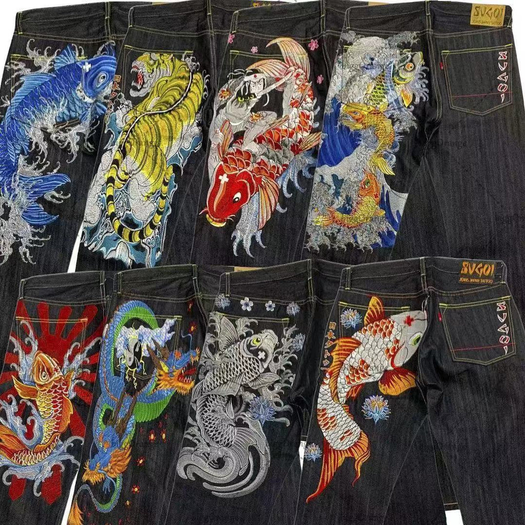 Men's Designer Printed Men's Pants Loose Straight Wide-leg