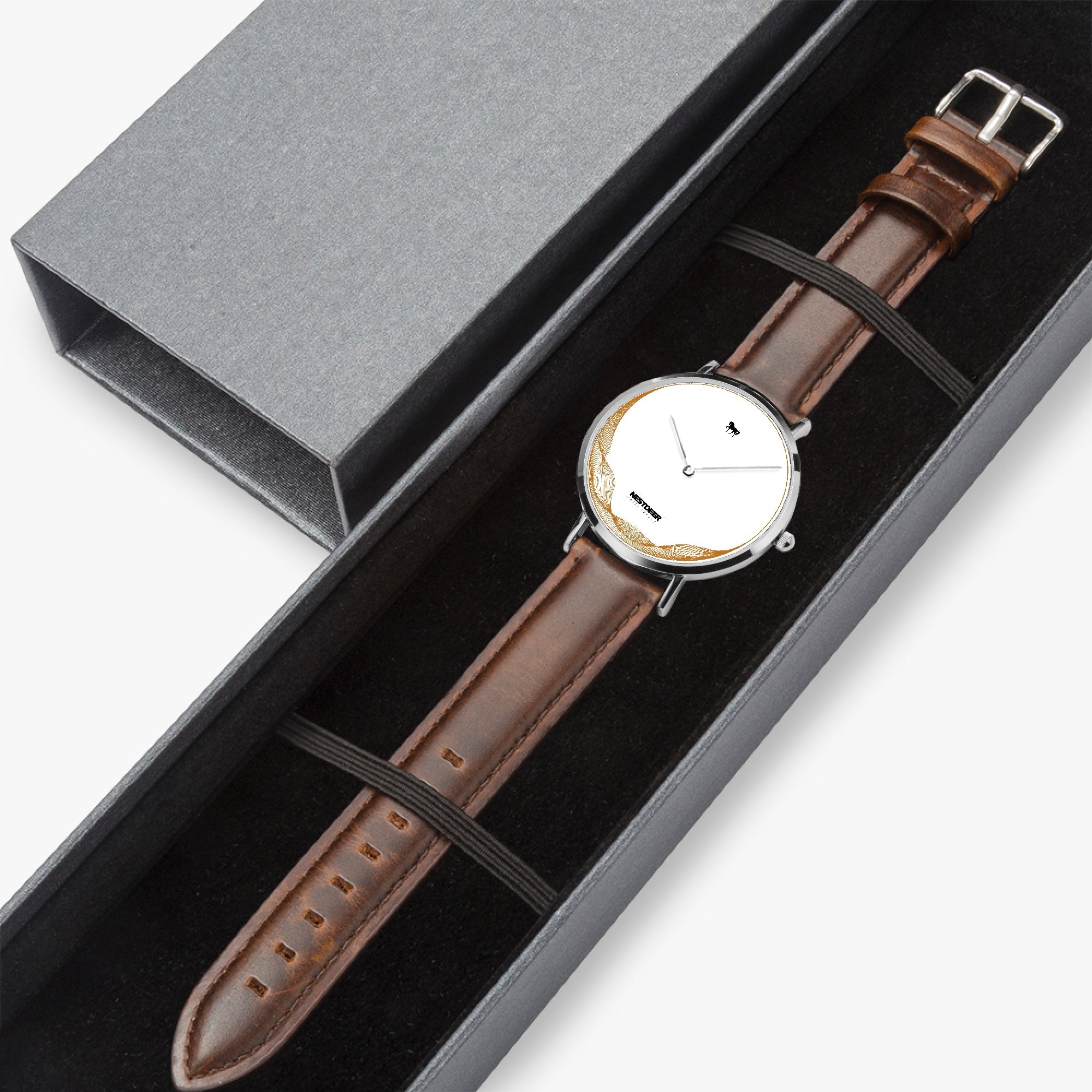 162. Ultra-Thin Leather Strap Quartz Watch (Silver)