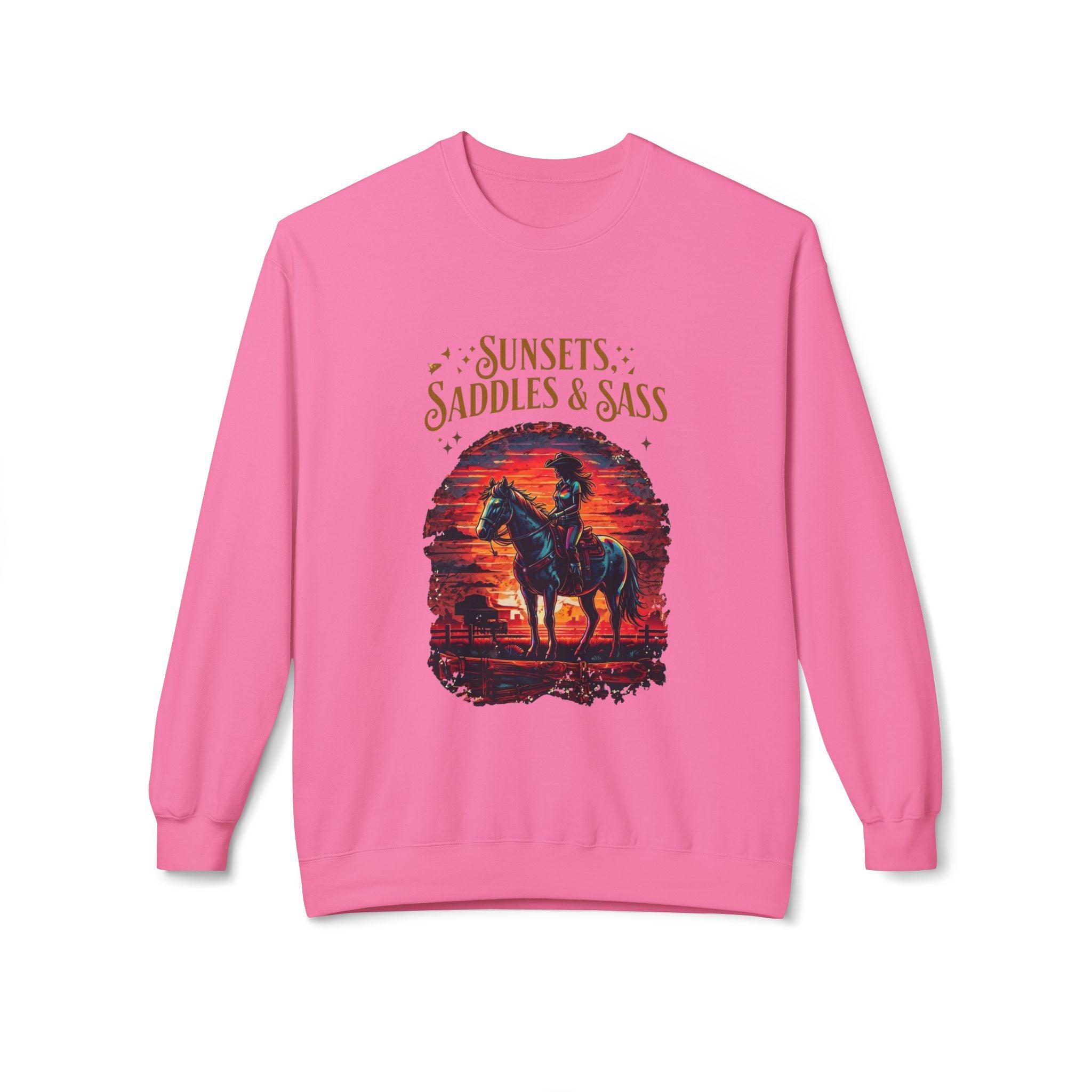 Sunsets Saddles and Sass Softstyle Fleece Crewneck Sweatshirt