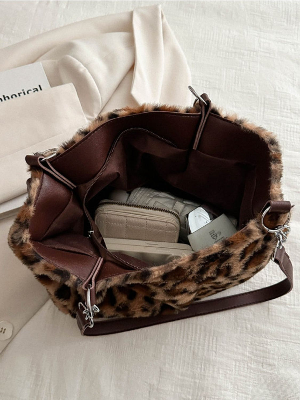 Leopard Faux Fur Shoulder Bag - Animal Print Handbag for Women