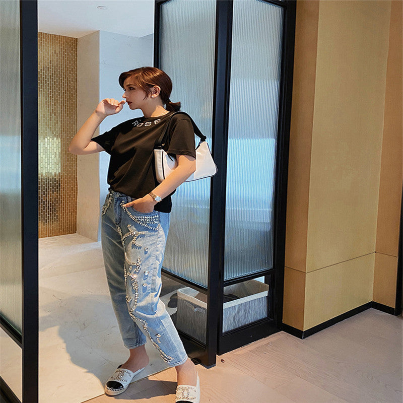 Women's High-Waisted Jeans with Sequin Designer for Her
