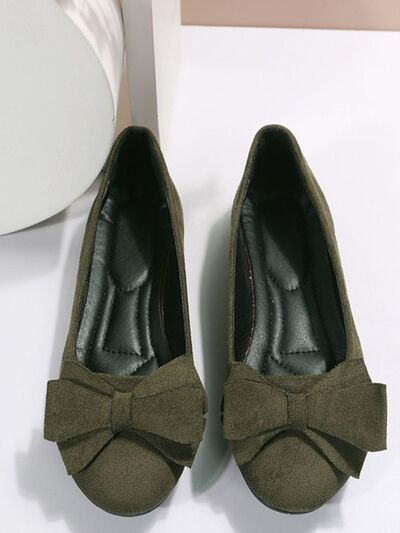 Bow Solid Color Round Toe Flat Slip-Ons
