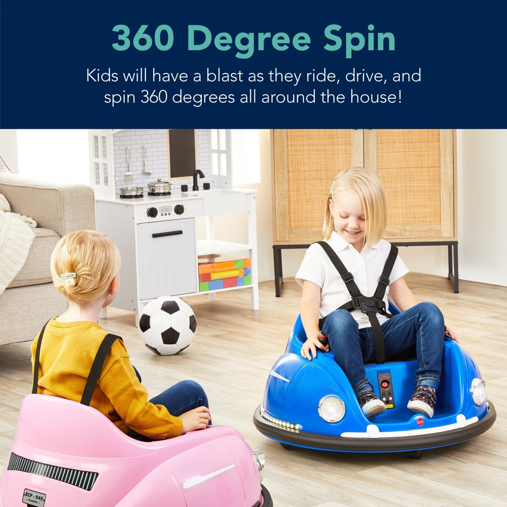 360 Degree Bumper Car Toy for Kids with Remote Control, Safety Harness, and Lights