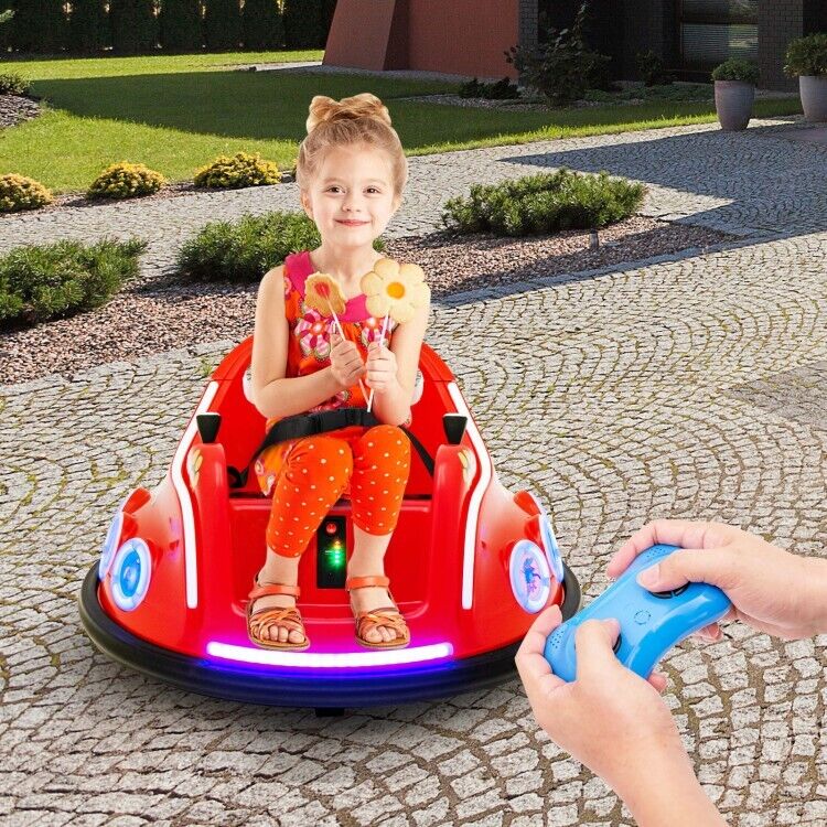 360° Electric Bumper Car for Kids with Remote Control and LED Lights - 12V Ride-On Vehicle