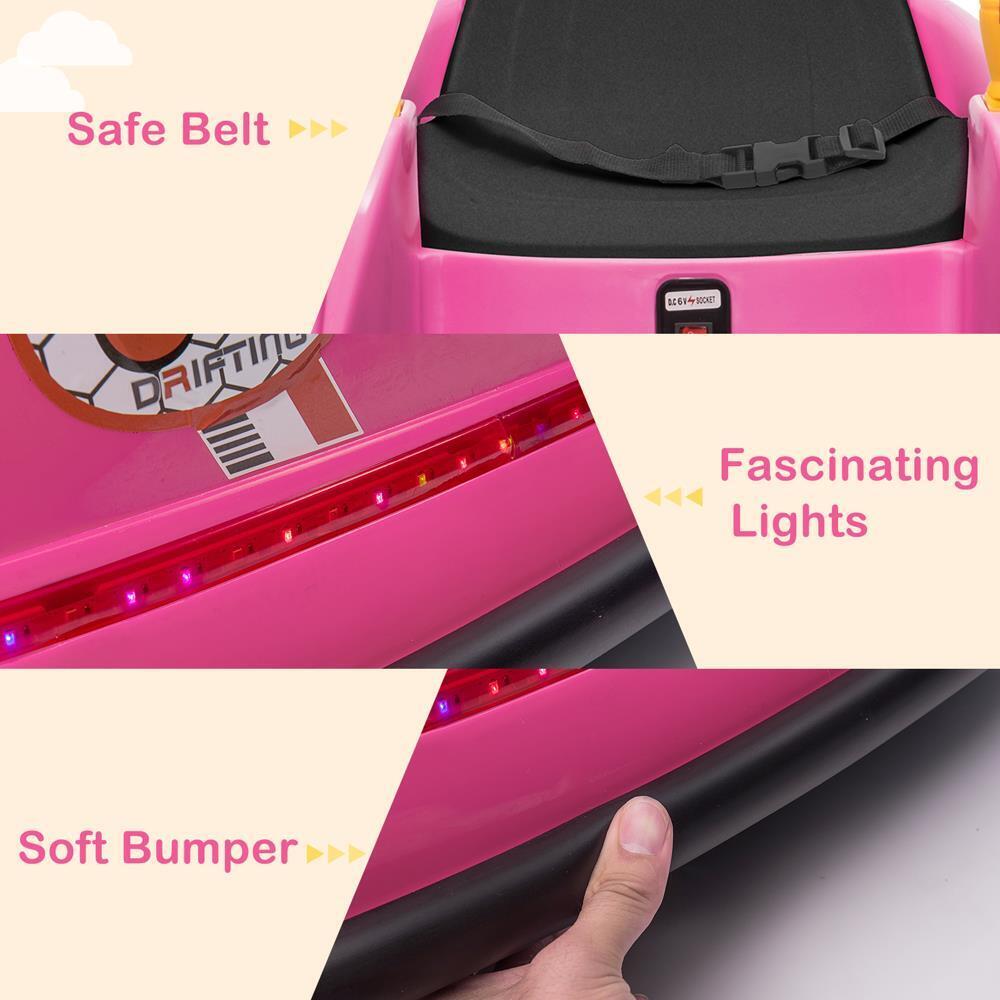 360° Remote Control Pink Bumper Car Ride-On Toy for Kids Ages 6 and Up